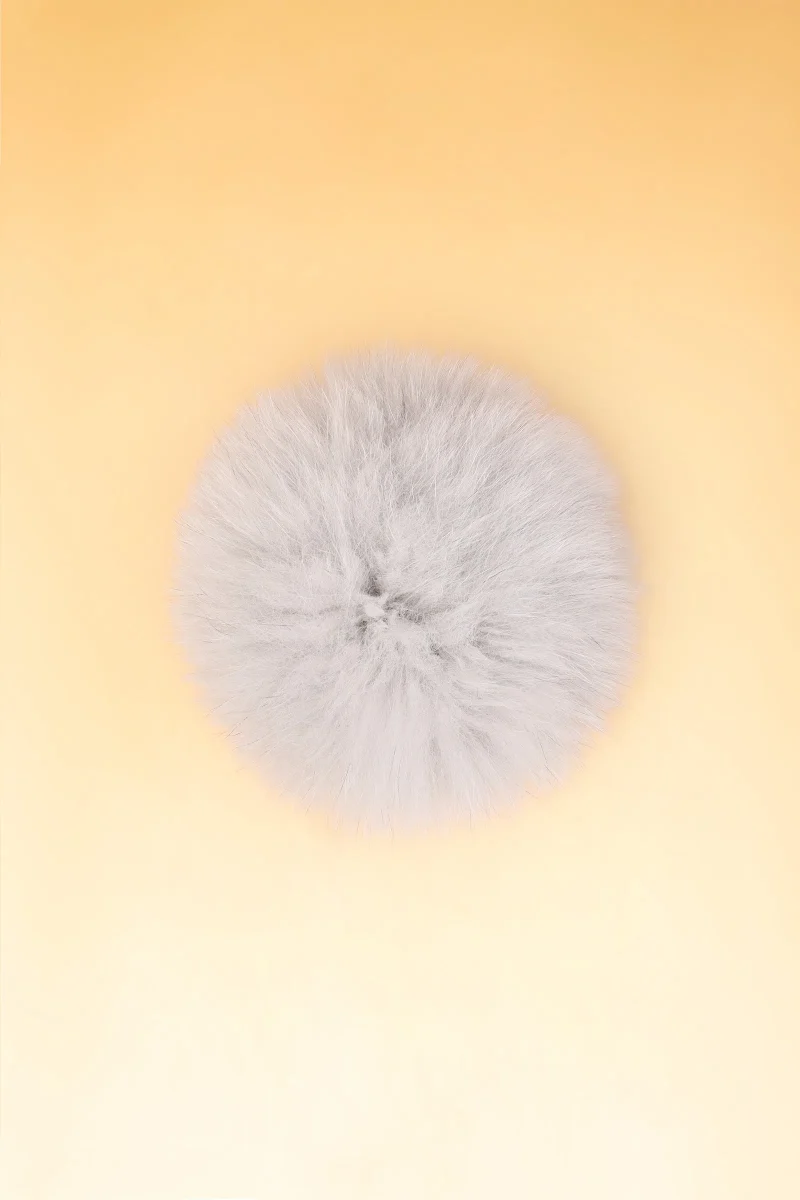 real fur pom pom hat pearl grey