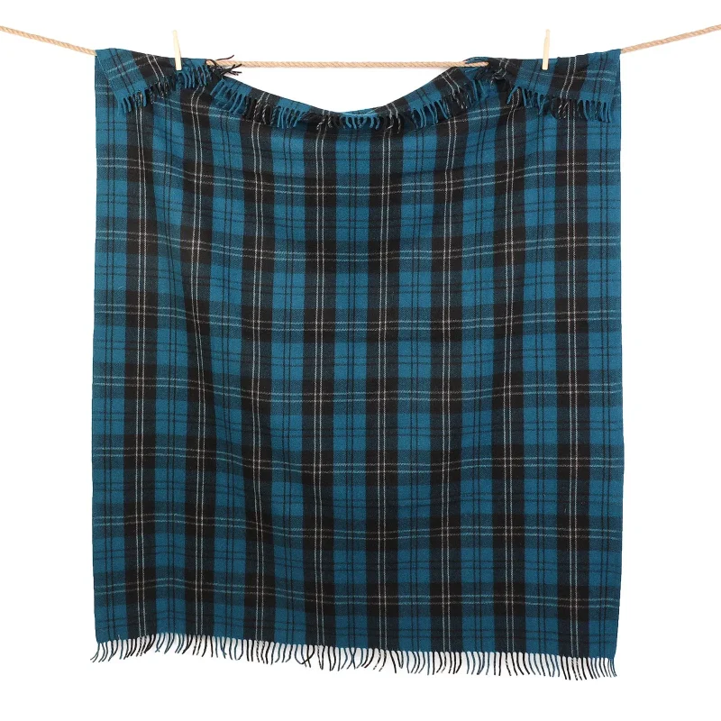 recycled wool tartan throw blanket ramsay blue