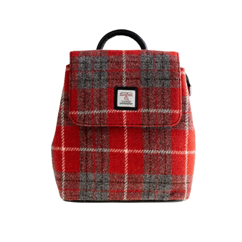 red black leather flapover backpack