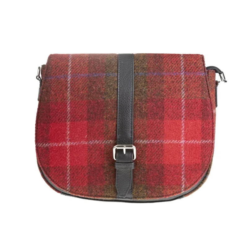 red check black leather flap bag