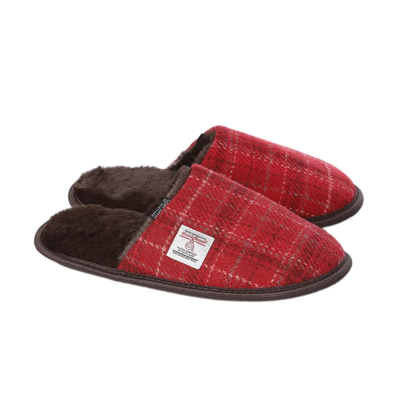 red check harris tweed slippers