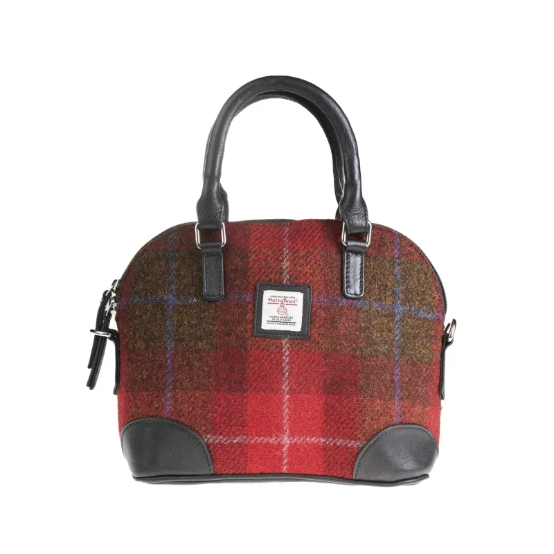 red check leather handbag for women black red