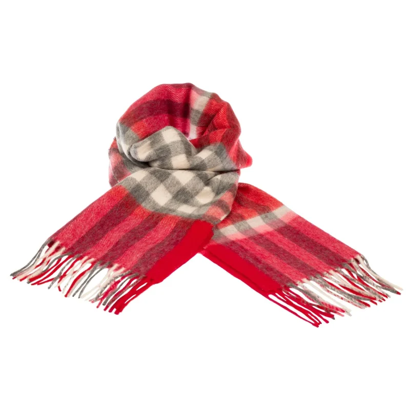 red chequer tartan cashmere scarf 90 10 blend