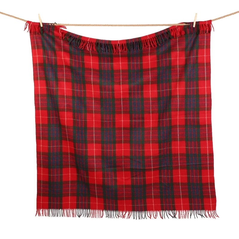 red fraser tartan wool blend throw blanket