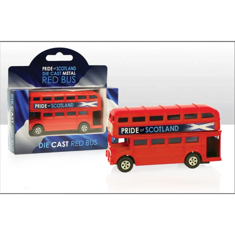 red metal double decker bus toy