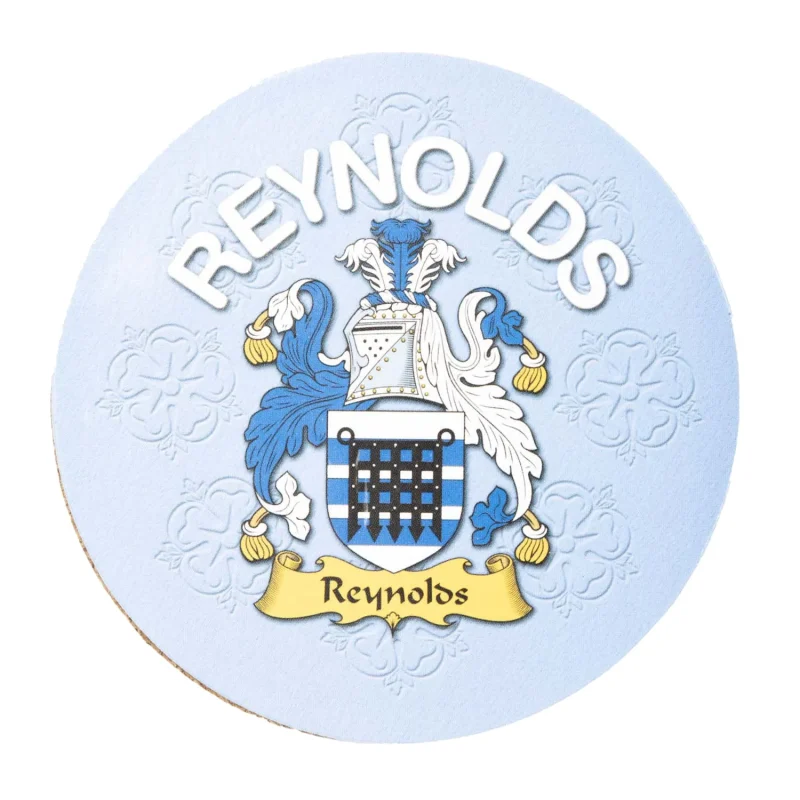 reynolds family name round cork coaster