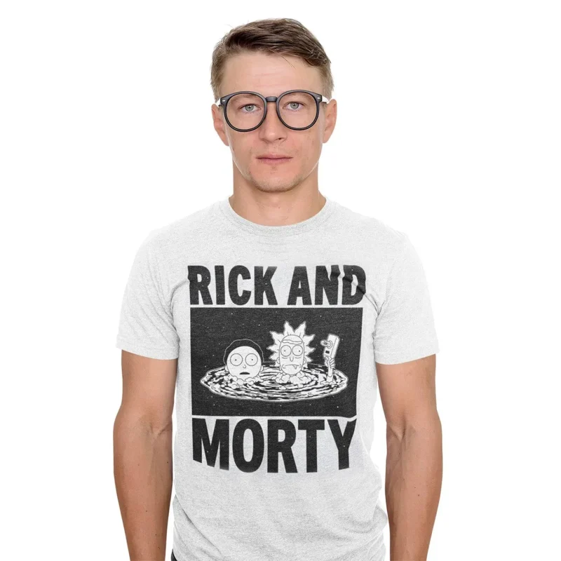 rick and morty black white graphic tee