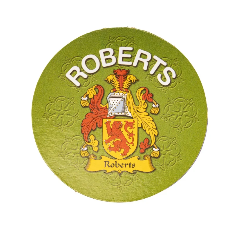 roberts e family name round cork coaster