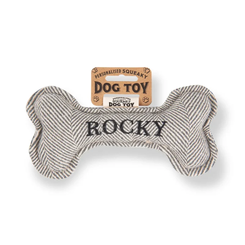 rocky squeaky bone dog toy