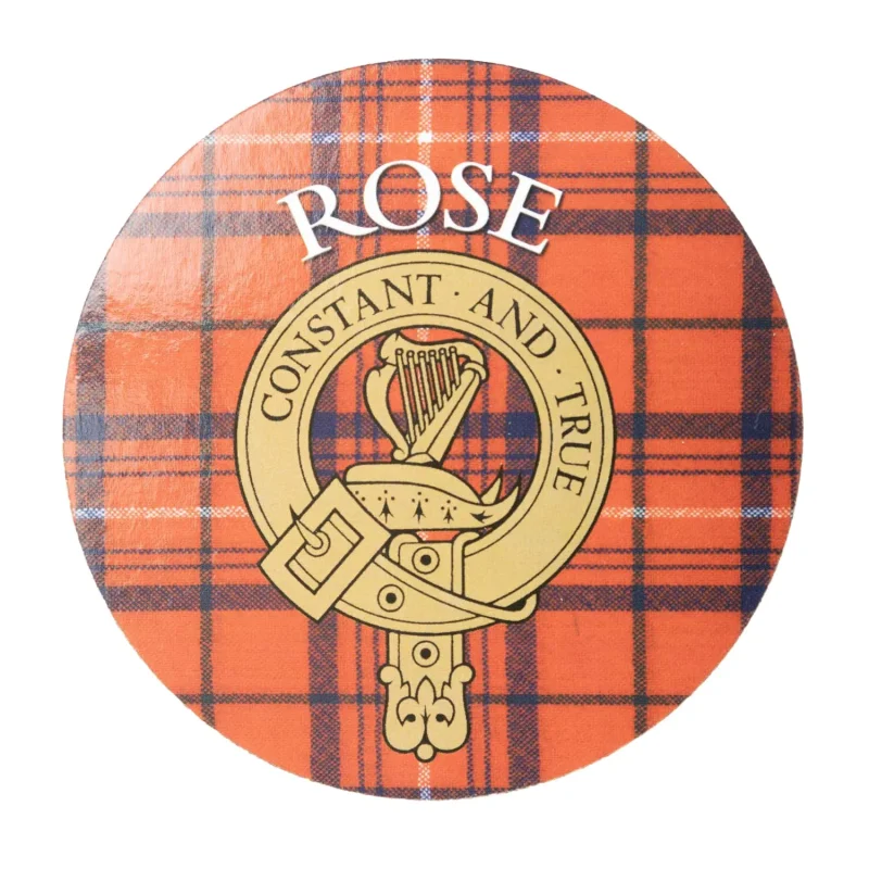 rose clan family name round cork coaster