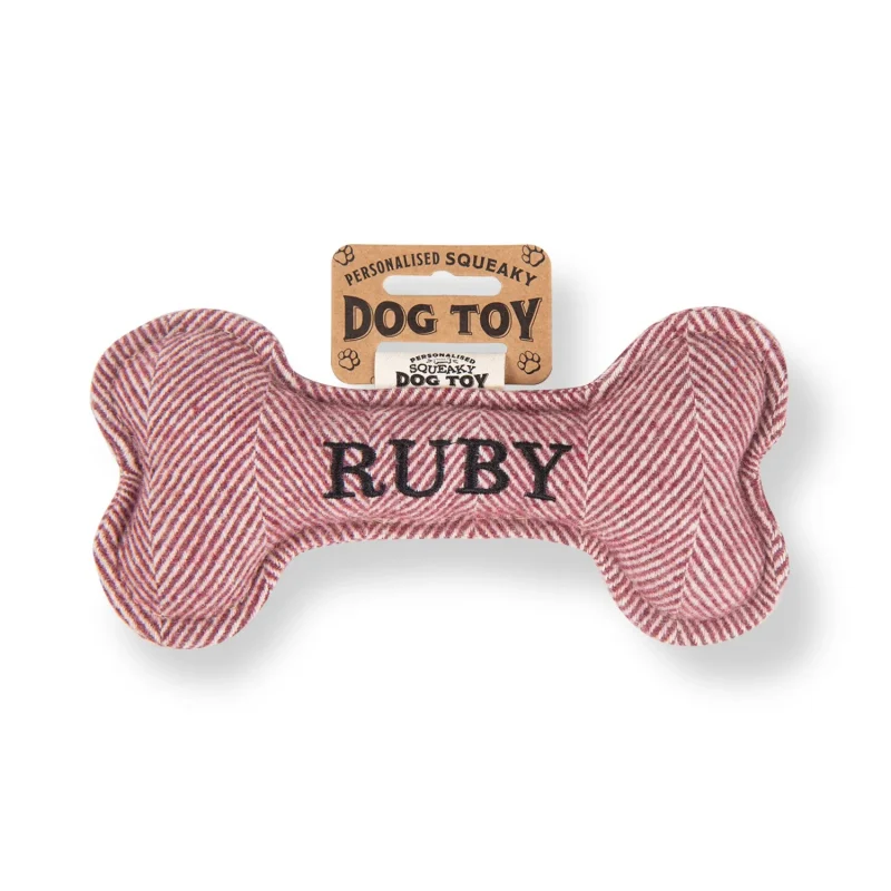 ruby squeaky bone dog toy