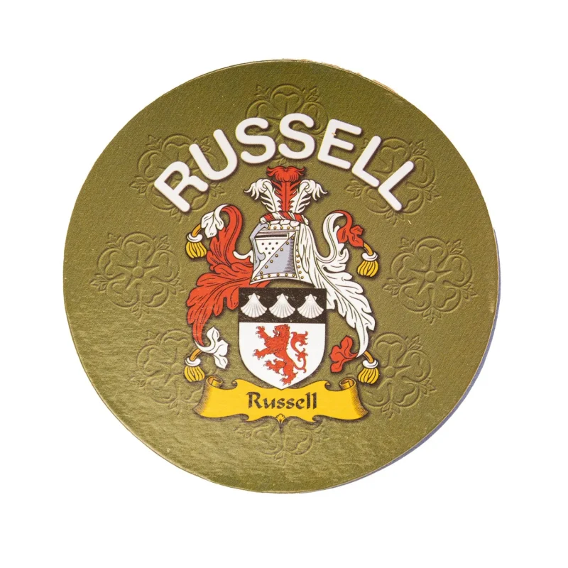 russell e family name round cork coaster