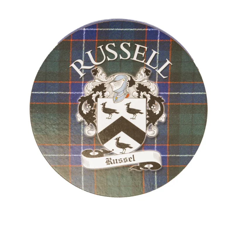 russell s family name round cork coaster