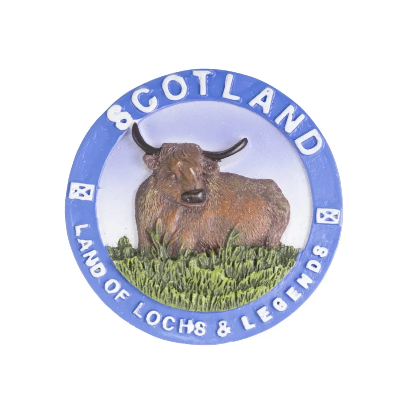 scotland cow round resin magnet