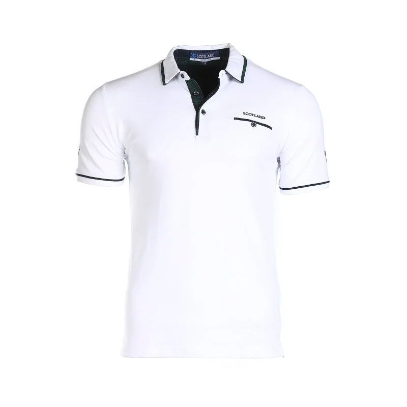 scotland dawson adult polo shirt white black watch