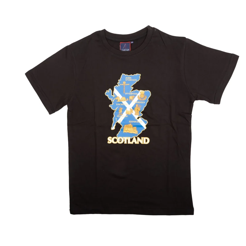 scotland map black adult t shirt