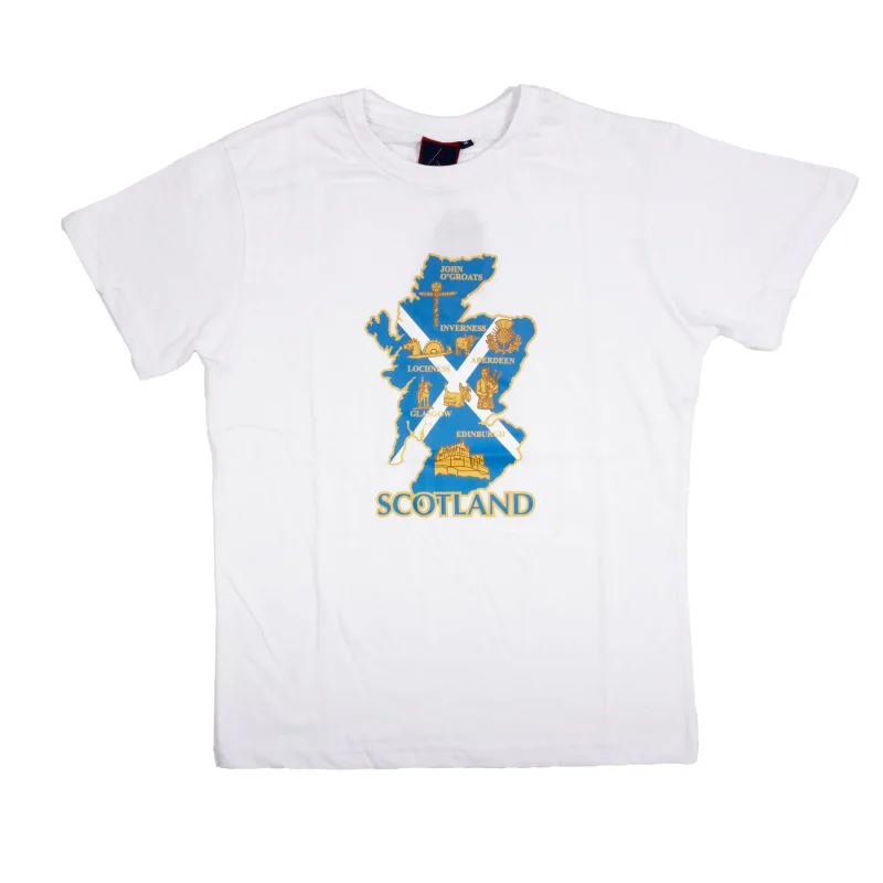 scotland map white t shirt for adults