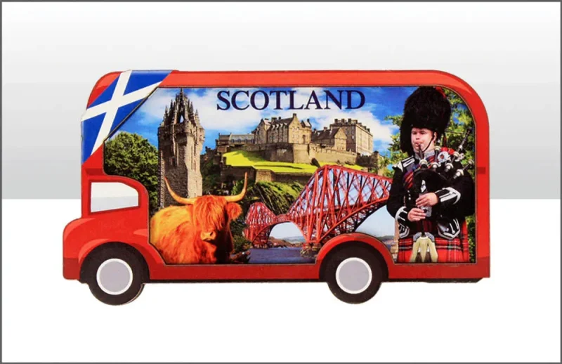 scotland montage wooden bus magnet