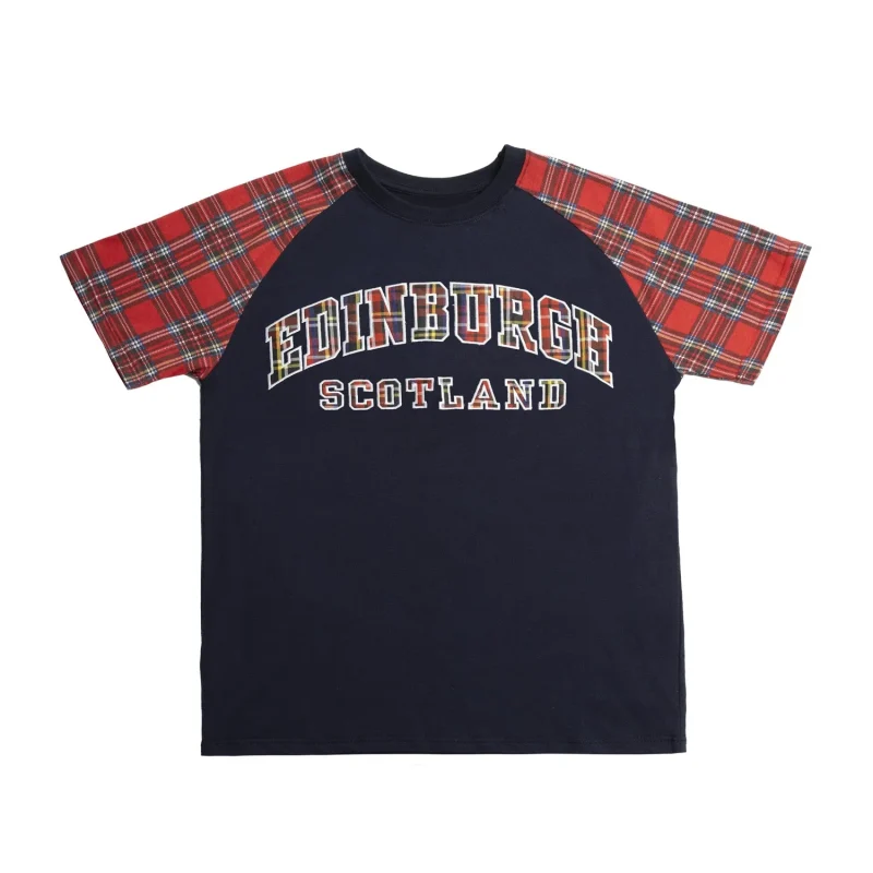 scotland tartan sleeve embroidered t shirts