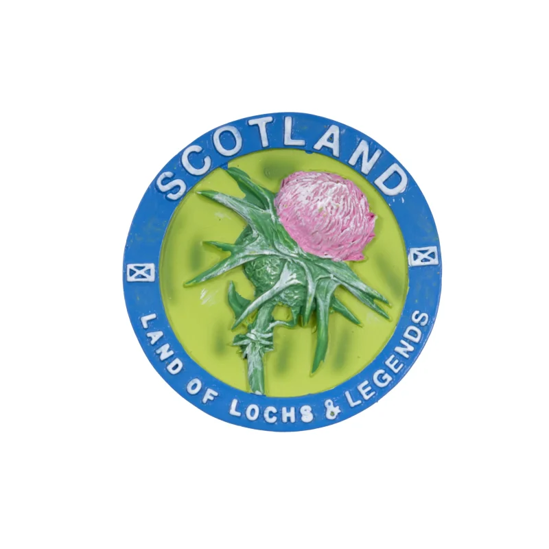 scotland thistle round resin magnet