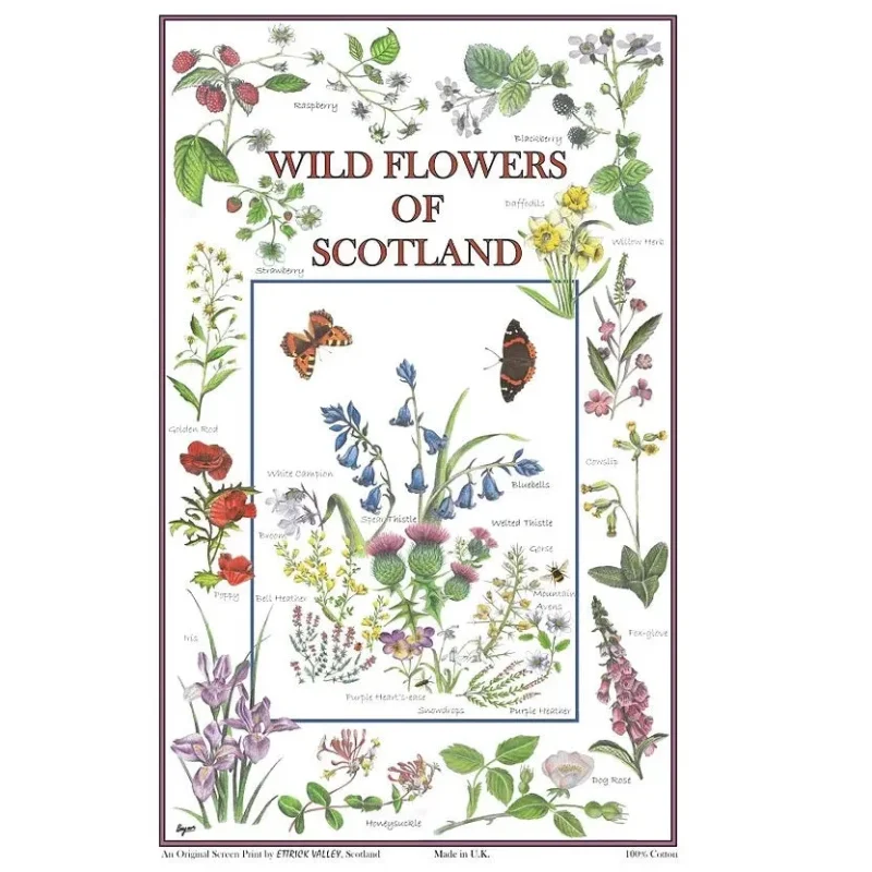 scotland wildflowers tea towel