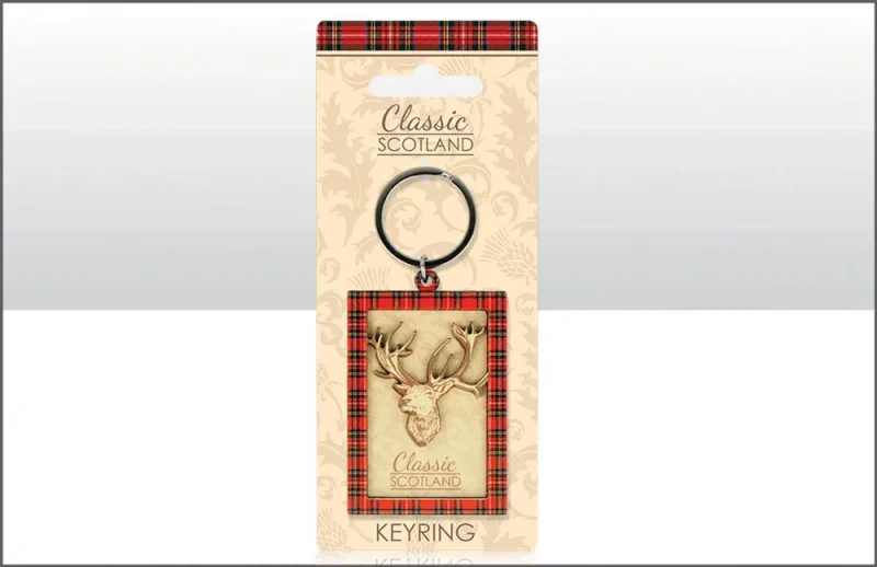 scots stag wooden keyring classic design