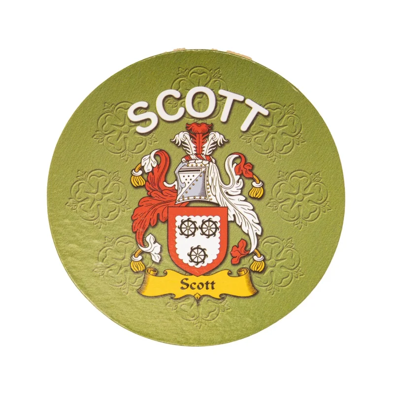 scott e clan family name round cork coaster