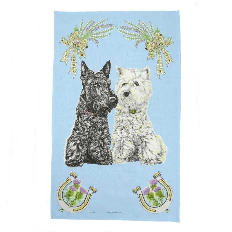 scottie dog pattern tea towels