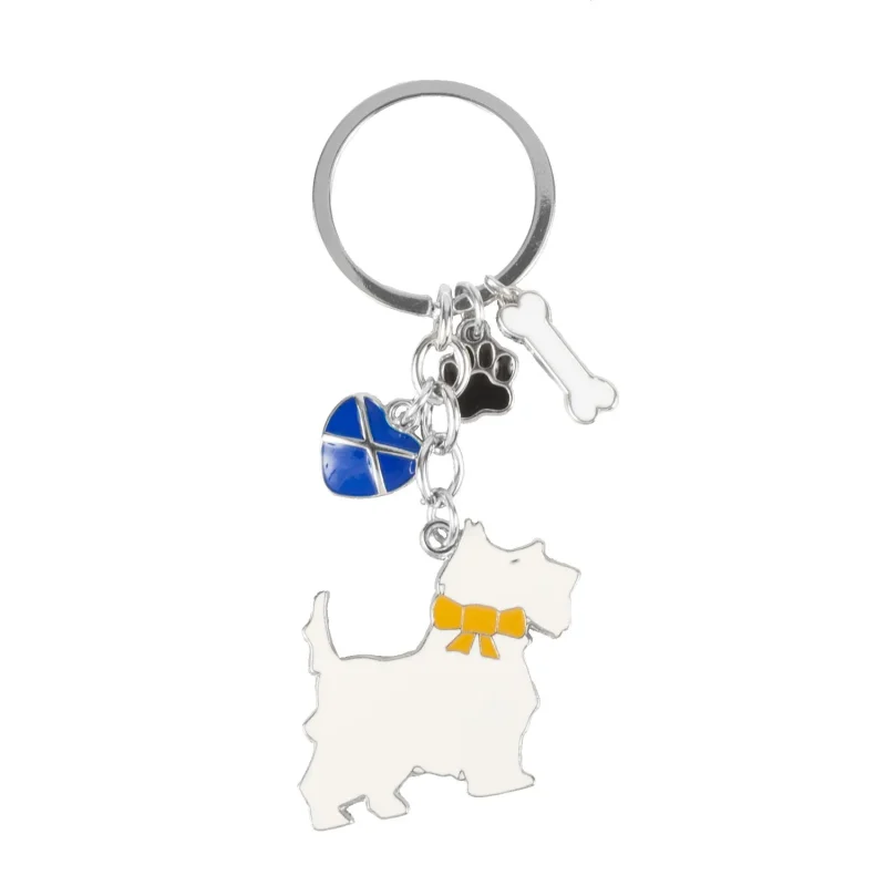 scottie dog paw heart bone keyring