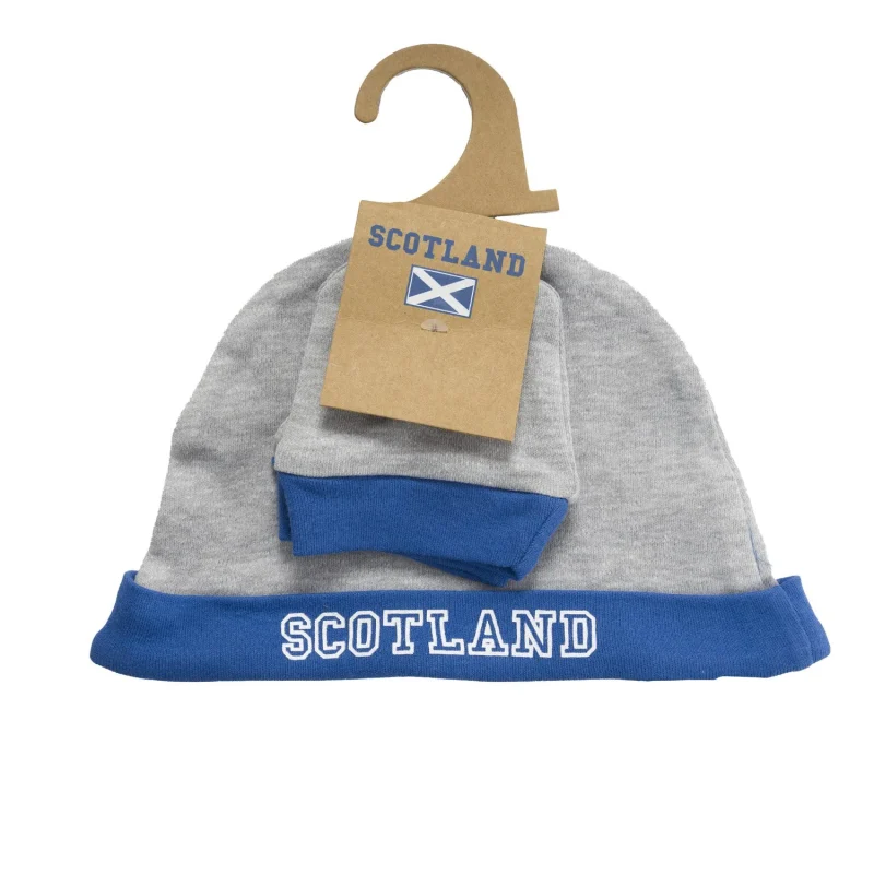 scottish baby mitten cap set