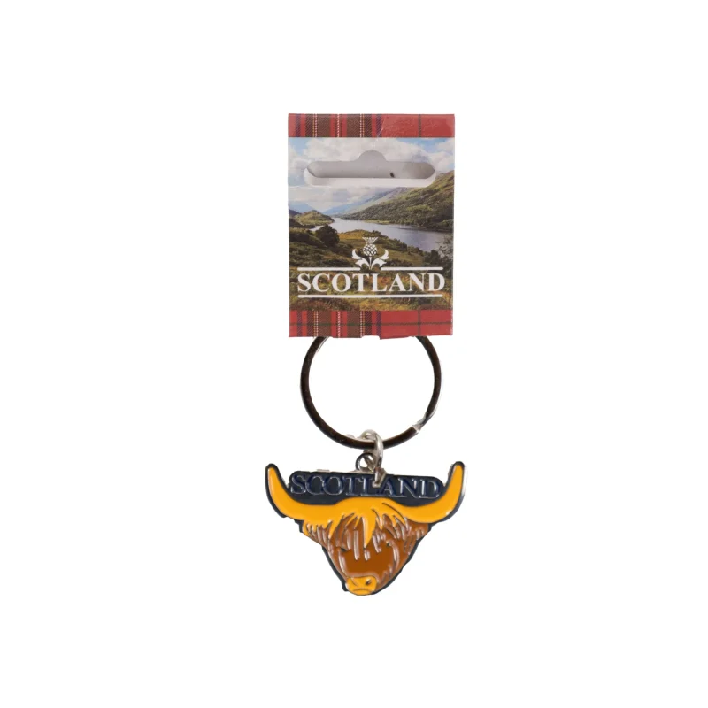 scottish cow face metal keyring