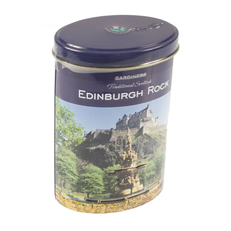 scottish edinburgh rock in 200g castle tin traditional flavor