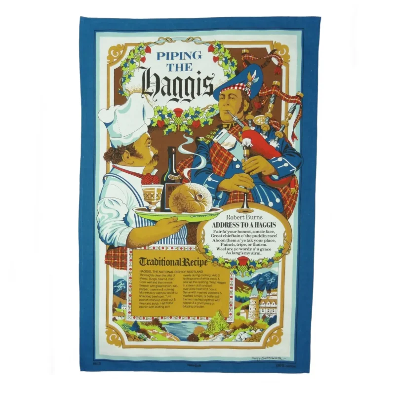 scottish haggis piping tea towel