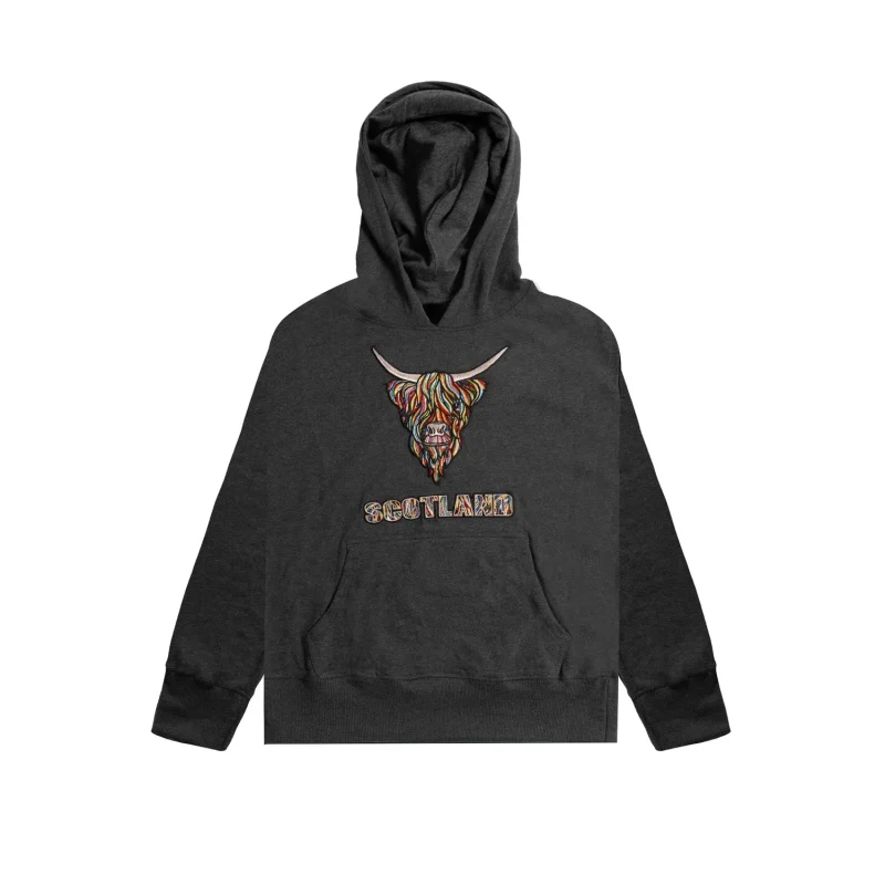 scottish highland cow embroidered hoodie charcoal