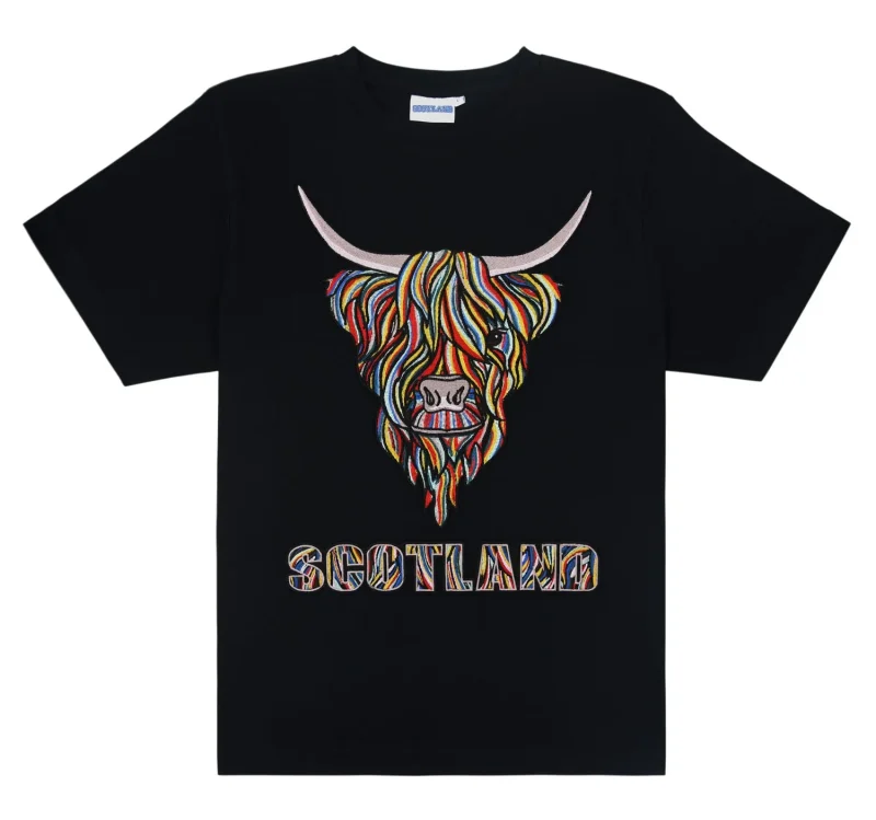 scottish highland cow embroidered t shirt