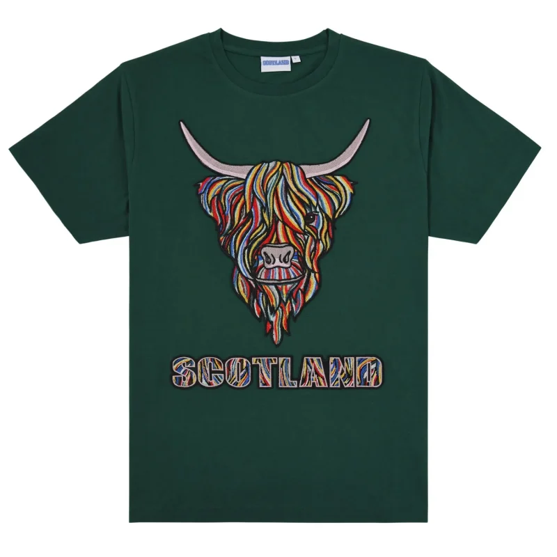 scottish highland cow embroidery t shirt