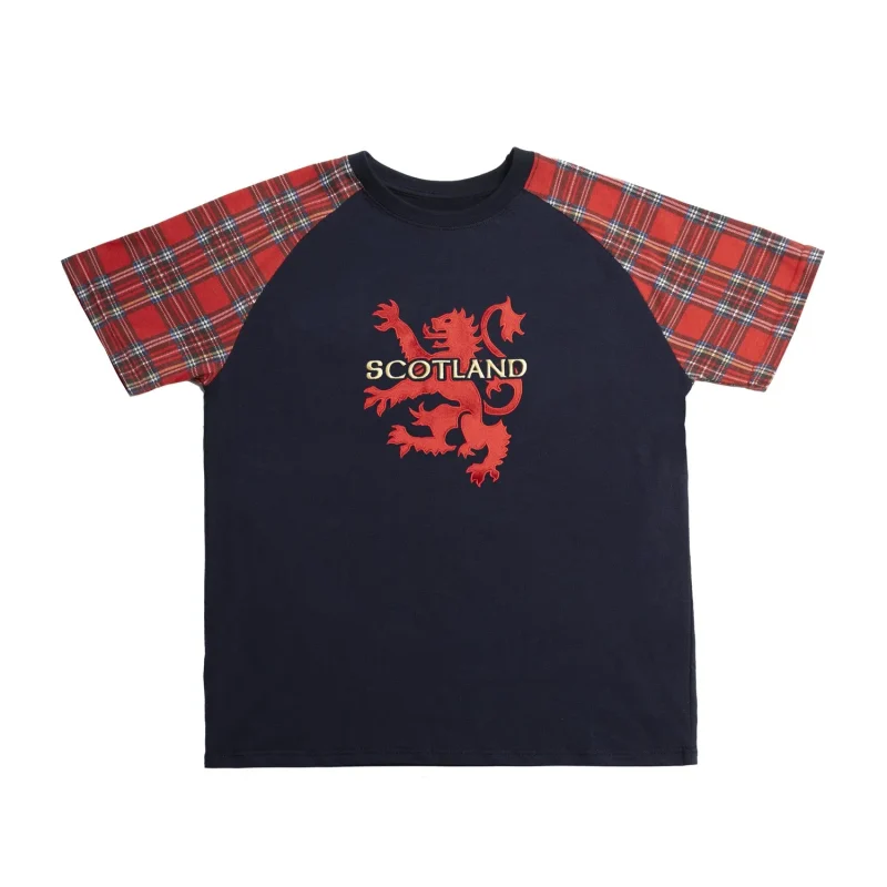 scottish lion t shirt with tartan sleeves