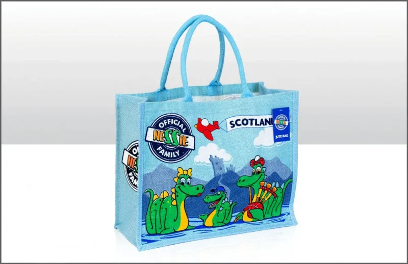 scottish nessie jute tote bag with gusset