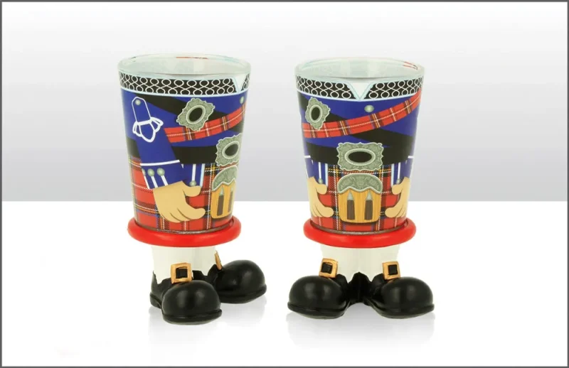 scottish piper shot glass w resin feet