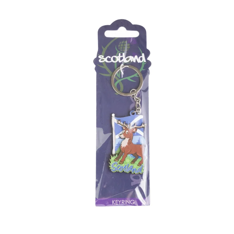 scottish saltire stag wood keyring