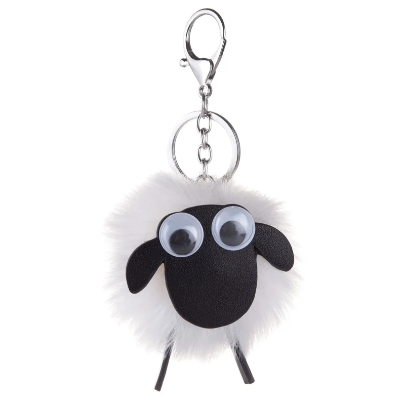 scottish sheep pom pom keyring