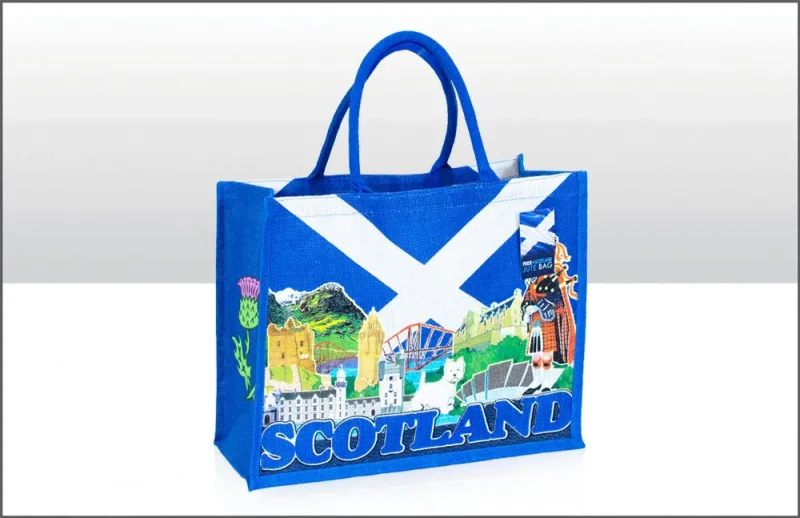 scottish skyline jute tote bag with gusset