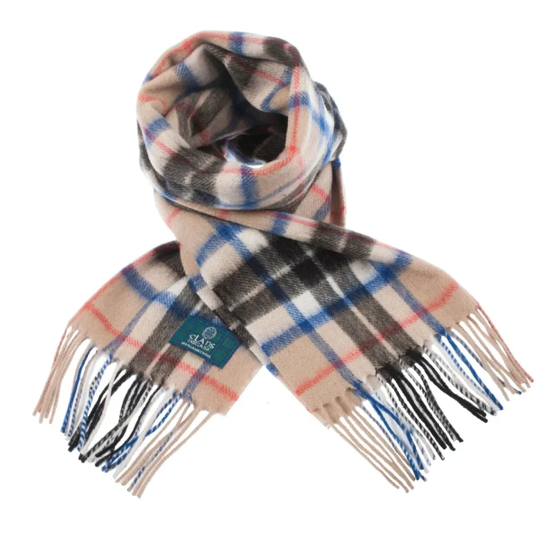 scottish tartan thomson clan scarf lambswoon camel