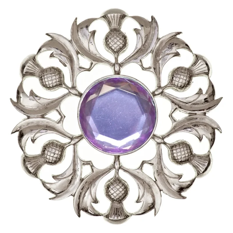 scottish thistle brooch light amethyst plaid