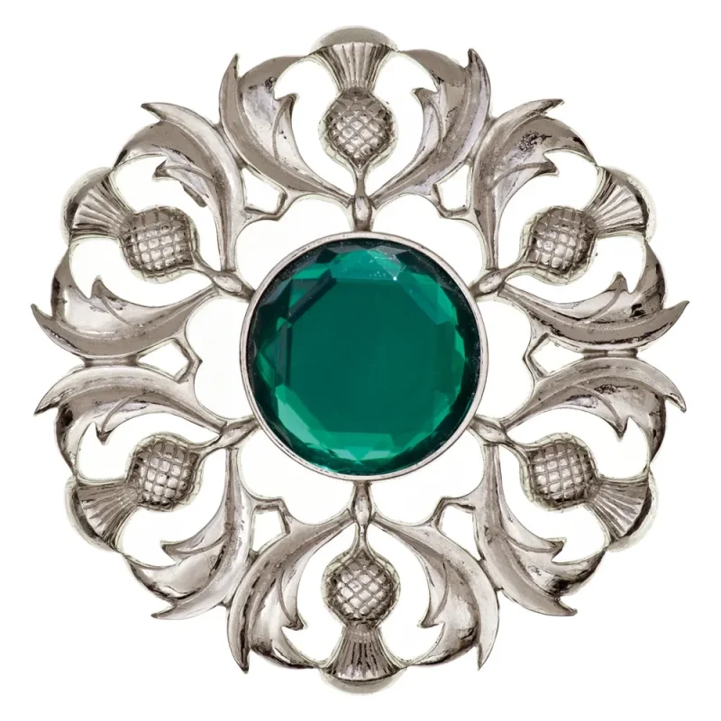 scottish thistle green plaid brooch