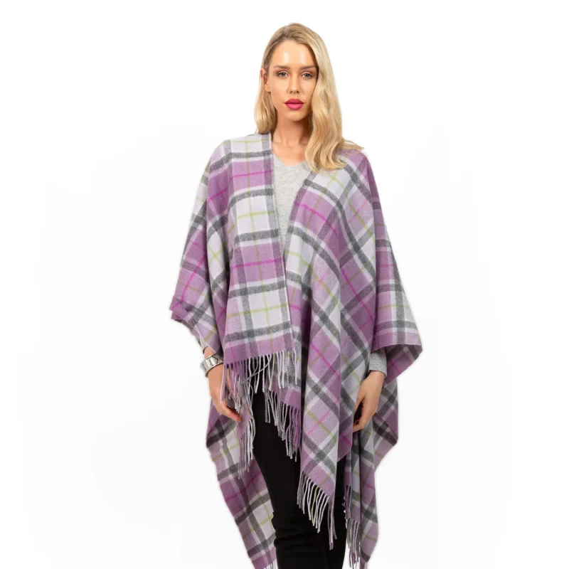 seamless light blue check cashmere cape