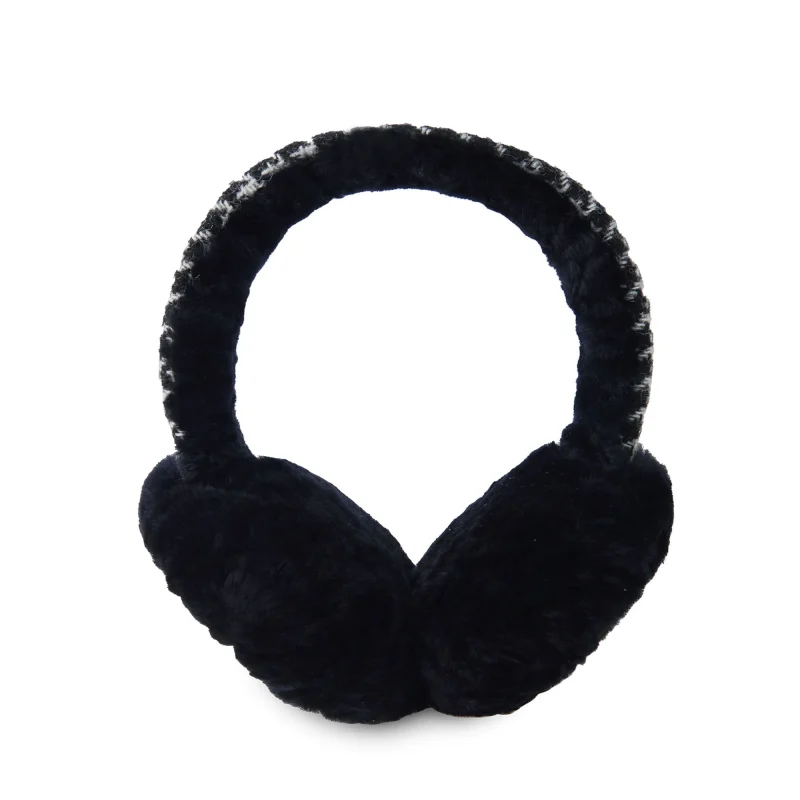 sheepskin dogtooth earmuffs in black white