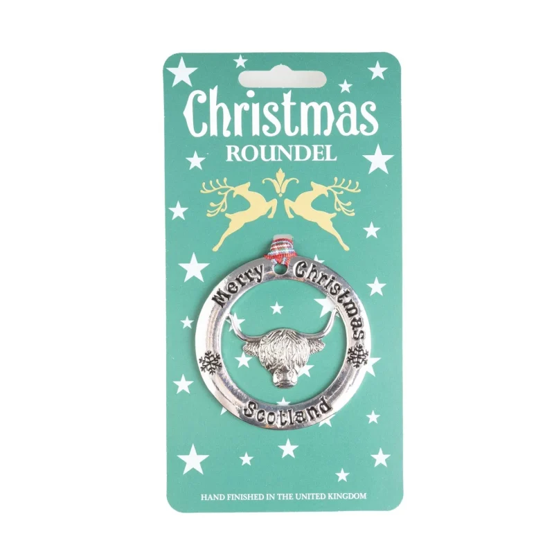 silver highland coo christmas roundel