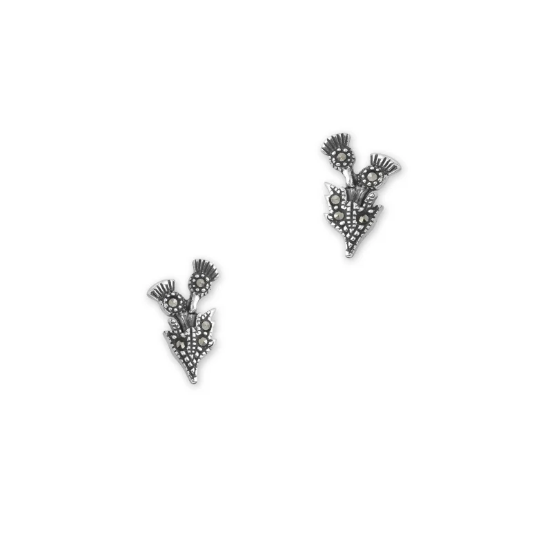 silver thistle earrings with marcasite stones scaled