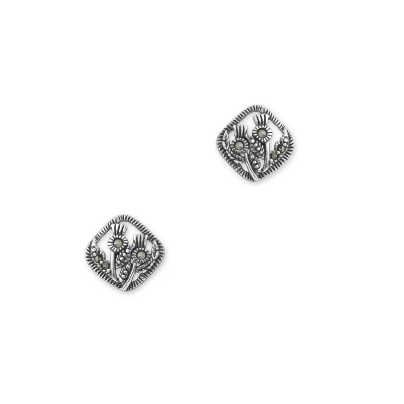 silver thistle marcasite square earrings scaled